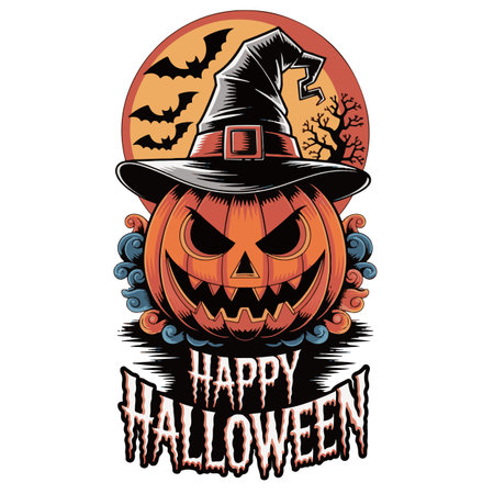 Halloween pumpkin with witch hat vector illustration. Halloween design element.のイラスト素材