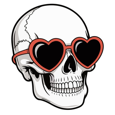 Skull with heart shaped sunglasses. Vector illustration of a skull.のイラスト素材