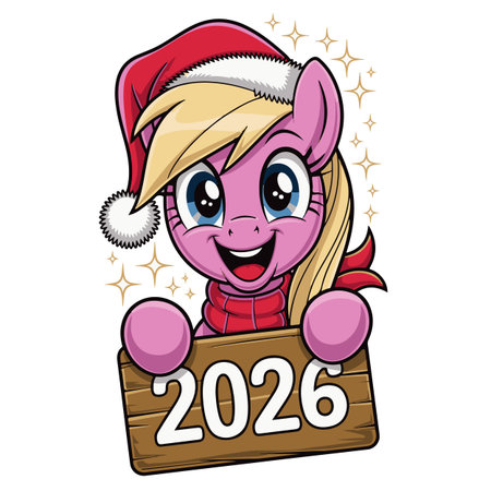 Vector illustration of Cute Cartoon New Year Greeting Card - Year of the Horseのイラスト素材