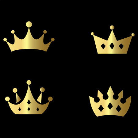 Crown icon set. Vector illustration. Golden crowns isolated on black background.のイラスト素材