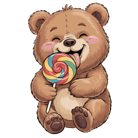 Cute teddy bear with lollipop. Vector illustration.のイラスト素材