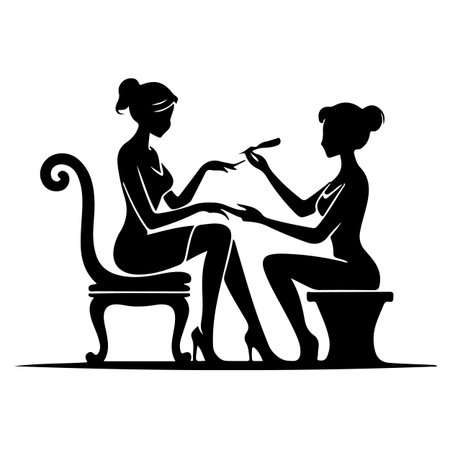 Vector illustration of a woman in a beauty salon doing manicure.のイラスト素材