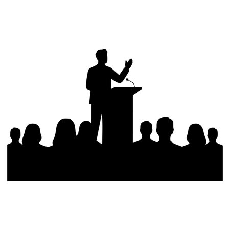 Vector silhouette of a man on a white background. Speaker at the podium.のイラスト素材