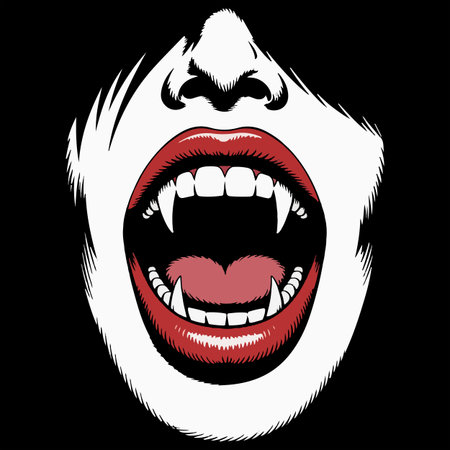 Illustration of a vampire mouth with open mouth on a black backgroundのイラスト素材