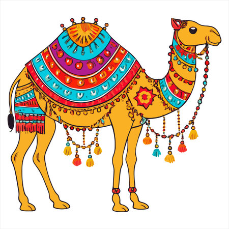 Camel with ethnic ornaments. Boho style. Vector illustration.のイラスト素材