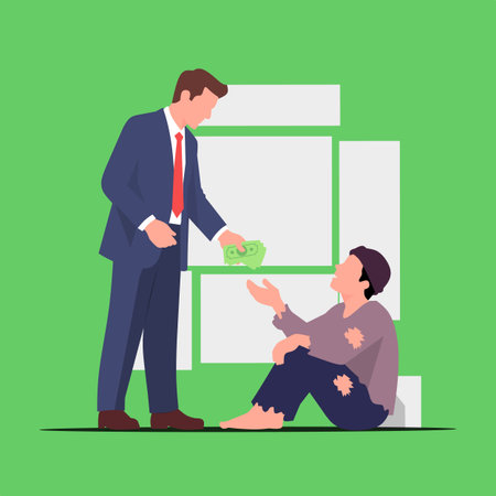 Businessman giving money to a woman. Vector illustration in flat styleのイラスト素材