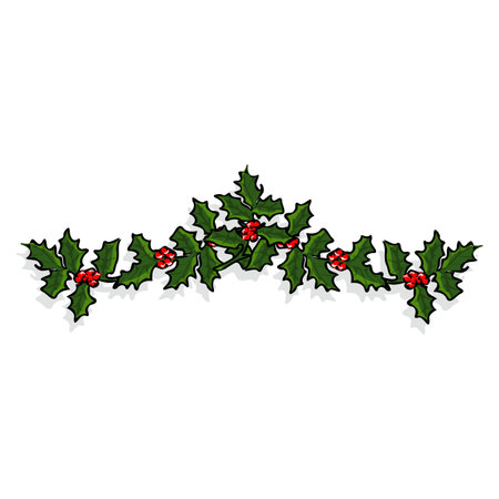 Christmas holly berry garland on white background. Vector illustration.のイラスト素材