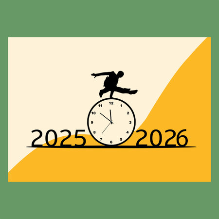 New Year's card with a silhouette of a snowboarder and a clock