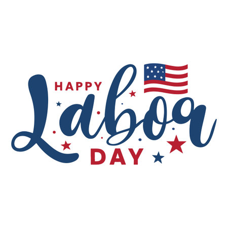 Happy Labor Day lettering with american flag. Vector illustration.のイラスト素材