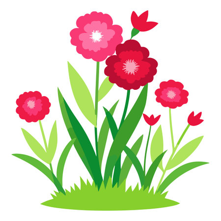 Flowers in the grass. Vector illustration on a white background.のイラスト素材