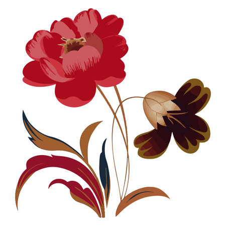 Beautiful red peony flowers in retro style. Vector illustration.のイラスト素材