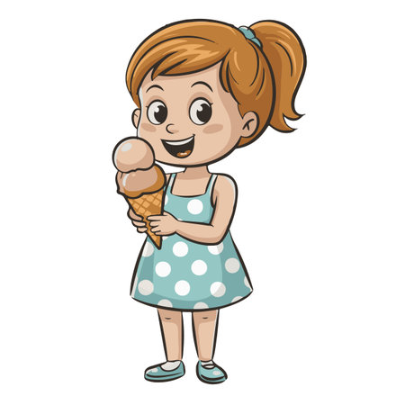cute little girl with ice cream isolated over white background. vector illustrationのイラスト素材