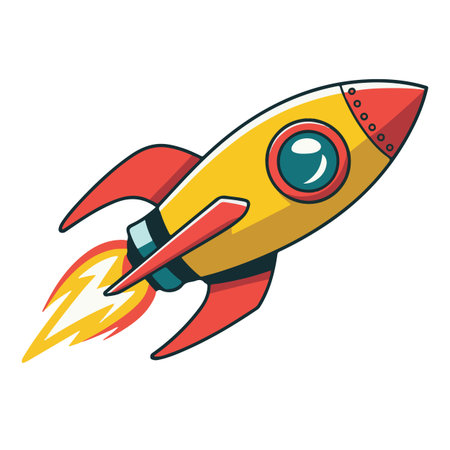 Rocket icon in cartoon style isolated on white background. Startup symbol stock vector illustration.のイラスト素材