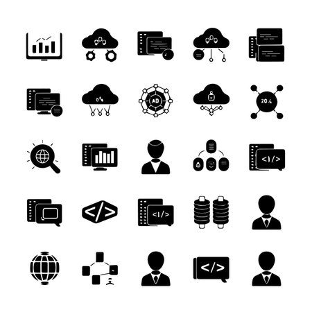 data analytics icon set over white background, silhouette style, vector illustrationのイラスト素材
