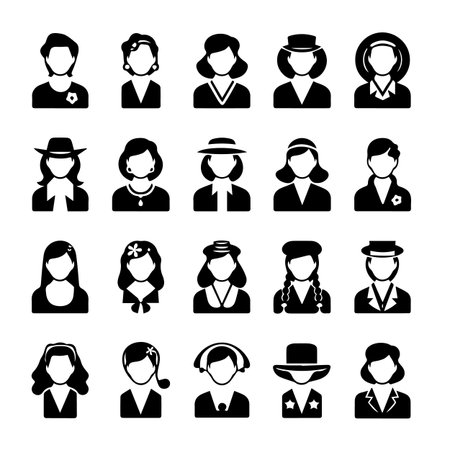 avatar people icon set over white background, silhouette style, vector illustrationのイラスト素材