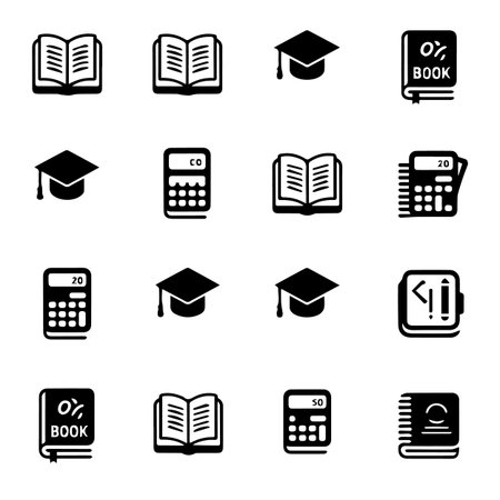 Set of black and white education icons on white background. Vector illustration.のイラスト素材