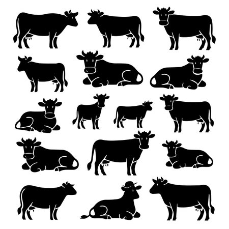 cow icon set isolated on white background. black and white illustration. vector graphic.のイラスト素材