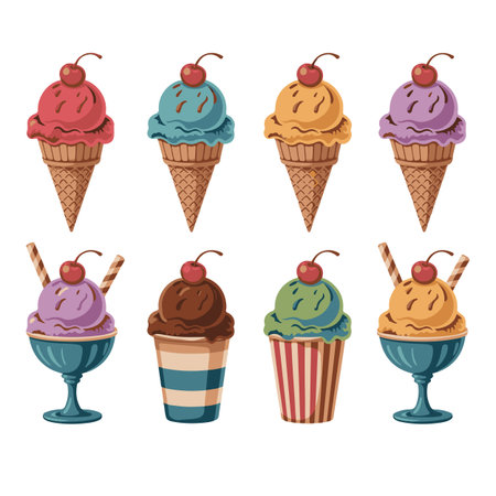 Ice cream icon set. Colorful cartoon ice cream vector illustration.のイラスト素材