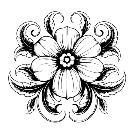 Black and white floral ornament in baroque style. Vector illustrationのイラスト素材