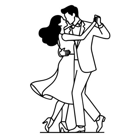 couple dancing avatar cartoon character black and white vector illustration graphic designのイラスト素材
