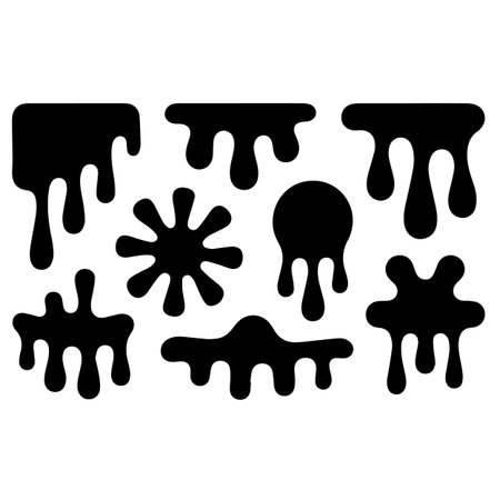 Set of black ink blots on white background. Vector illustration.のイラスト素材