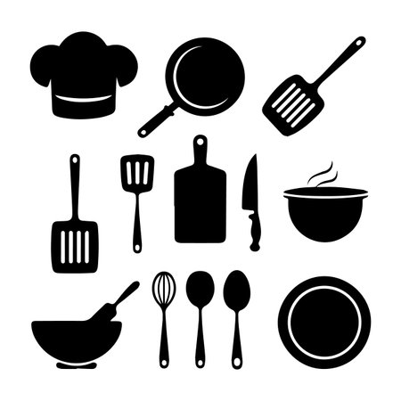 cooking icons over white background, silhouette style, vector illustration.のイラスト素材