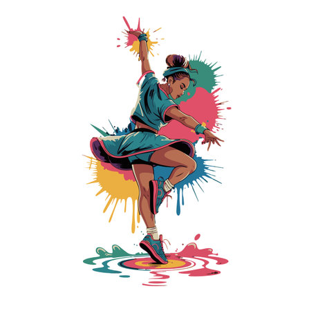 Colorful vector illustration of a young girl dancing hip-hop.のイラスト素材