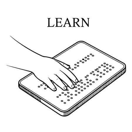 Hand typing on the keyboard of a laptop. Line art vector illustration.のイラスト素材