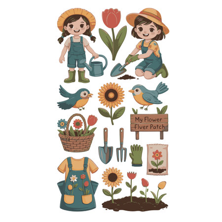 Gardening and agriculture icons set. Vector illustration in cartoon styleのイラスト素材