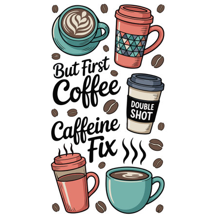 Coffee quote. Hand drawn illustration of coffee quote for your designのイラスト素材