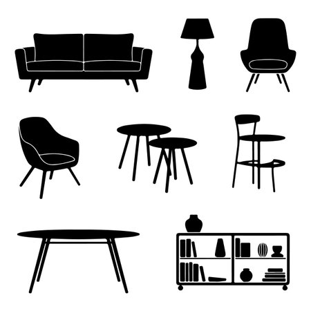 furniture icons, black and white design. vector illustration.のイラスト素材
