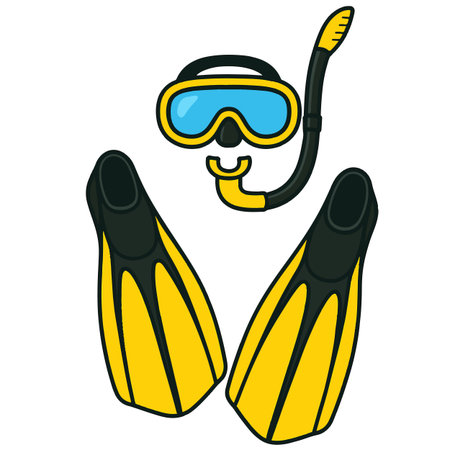 Illustration of a pair of flippers and a diving mask.のイラスト素材