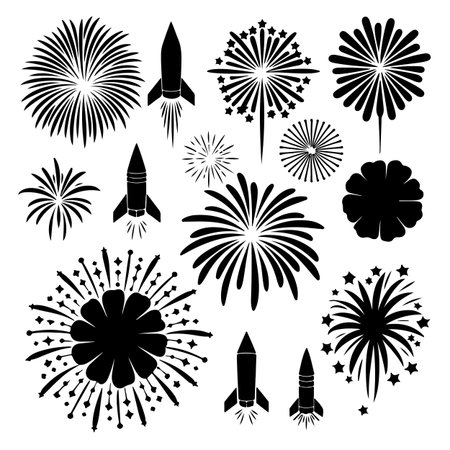 Fireworks icons set. Isolated on white background. Vector illustration.のイラスト素材