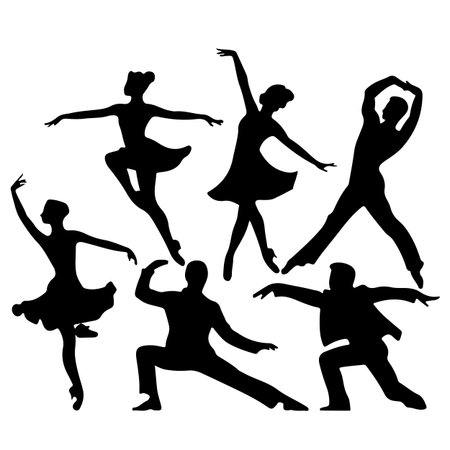 Silhouettes of ballerinas in dance poses. Vector illustration.のイラスト素材