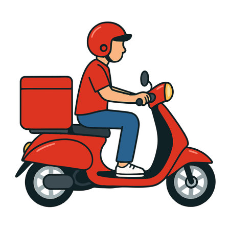 Delivery man on scooter. Flat style vector illustration isolated on white background.のイラスト素材