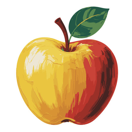 Illustration of a red and yellow apple on a white background.のイラスト素材