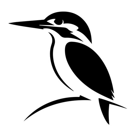 Black and white vector illustration of a kingfisher sitting on a branchのイラスト素材
