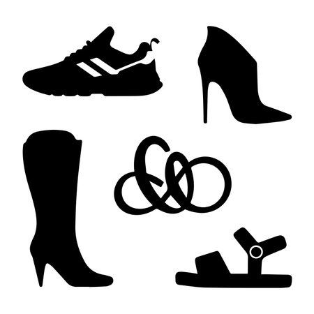 Shoes and shoes icons set. Vector illustration in black on white background.のイラスト素材