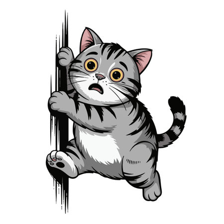 Cute cartoon cat peeking from behind the fence. Vector illustration.のイラスト素材