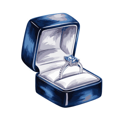 Wedding ring in a blue box. Vector illustration on white background.のイラスト素材