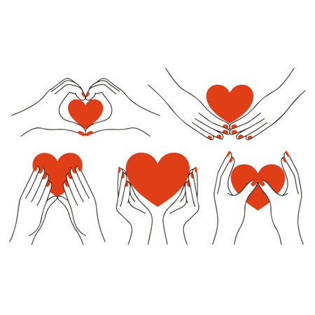 Hands holding red hearts. Vector illustration on a white background.のイラスト素材