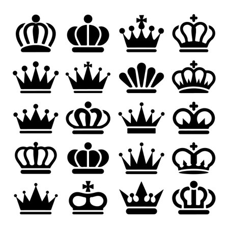Crown icons set. Vector illustration in black on white background.のイラスト素材