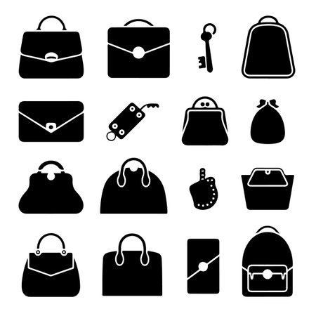 Set of handbags icons. Vector illustration. Black and white.のイラスト素材