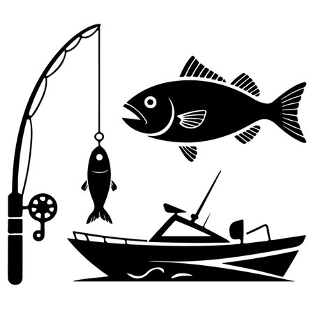 Fishing rod and fish on a white background. Vector illustration.のイラスト素材