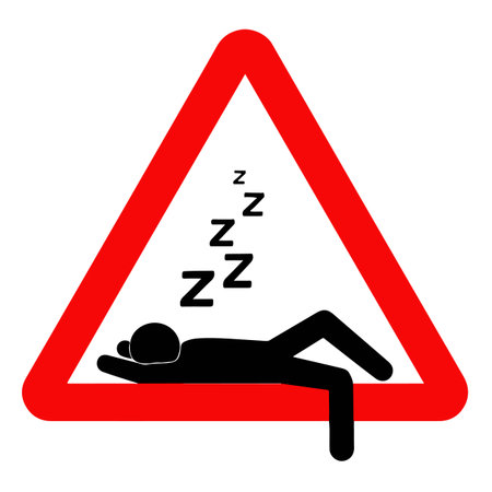 Warning sign with sleeping man and zzz marks. Vector illustration.のイラスト素材