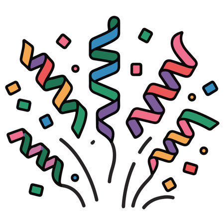 Colorful confetti and ribbons on white background. Vector illustration.のイラスト素材