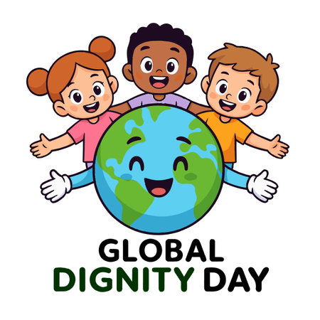 Vector illustration of Global Diversity Day. Group of children with globe.のイラスト素材