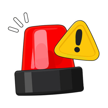 Red flashing siren with warning sign isolated on white background. Vector illustration.のイラスト素材