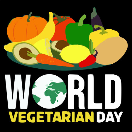 World Vegetarian Day poster. Vector illustration of vegetables and fruits.のイラスト素材