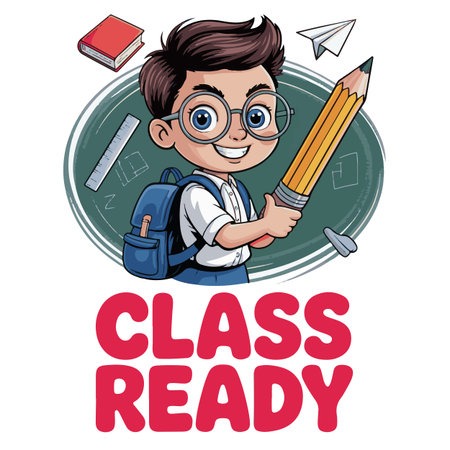 Cute boy with pencils and books in classroom vector illustration graphic designのイラスト素材